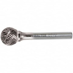 WALTER Surface Technologies - 1/4" Cut Diam, 1/4" Shank Diam, Ball Head Double Cut Burr - Carbide, 7/32" LOC - Benchmark Tooling