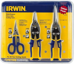 Irwin - 3 Piece Aviation Snip Set - Left, Right, Straight, 7, 10, 11-3/4" OAL, 1-5/16, 2, 3-1/8" LOC - Benchmark Tooling