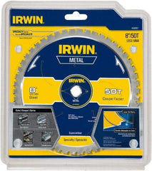 Irwin Blades - 8" Diam, 5/8" Arbor Hole Diam, 50 Tooth Wet & Dry Cut Saw Blade - Carbide-Tipped, Smooth Action, Standard Round Arbor - Benchmark Tooling