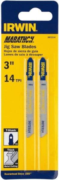 Irwin Blades - 3" Long x 0.039" Thick x 0.295" Wide, 10 Teeth per Inch, Bi-Metal Jig Saw Blade - Toothed Edge, T-Shank, Mill Tooth Set - Benchmark Tooling