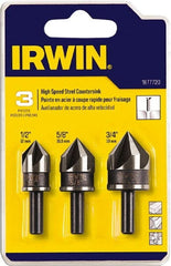 Irwin - 3 Piece, 1/2 to 3/4" Head Diam, 82° Included Angle, Single End Countersink Set - Benchmark Tooling