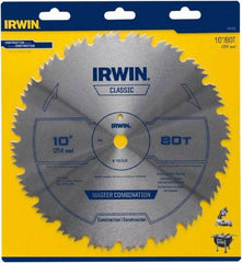 Irwin Blades - 10" Diam, 5/8" Arbor Hole Diam, 80 Tooth Wet & Dry Cut Saw Blade - High Carbon Steel, Smooth Action, Standard Round Arbor - Benchmark Tooling