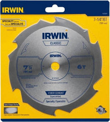 Irwin Blades - 7-1/4" Diam, 5/8" Arbor Hole Diam, 6 Tooth Wet & Dry Cut Saw Blade - Diamond-Tipped, Smooth Action, Diamond Arbor - Benchmark Tooling