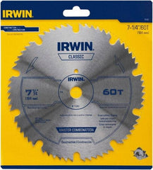 Irwin Blades - 7-1/4" Diam, 5/8" Arbor Hole Diam, 60 Tooth Wet & Dry Cut Saw Blade - High Carbon Steel, Smooth Action, Diamond Arbor - Benchmark Tooling