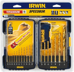 Irwin - 1/16 to 1/2", TiN Finish, High Speed Steel Jobber Length Drill Bit Set - Benchmark Tooling