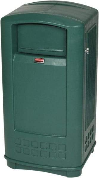 Rubbermaid - 35 Gal Green Rectangle Decorative Waste Receptacle With Top - 1,044mm High x 543.56mm Long x 515.62mm Wide - Benchmark Tooling