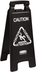 Rubbermaid - Attention/Caution/Cuidado, 11" Wide x 25" High, Polypropylene Floor Sign - English/French/Spanish, A-Frame, White on Black, For Accident Prevention - Benchmark Tooling