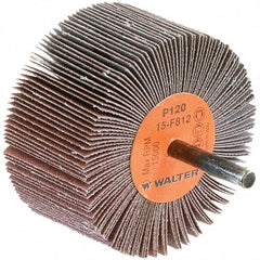 WALTER Surface Technologies - 3" Diam x 1-1/2" Face Width, Fine Aluminum Oxide Coated Mounted Flap Wheel - 1/4" Shank Mount, 120 Grit, Cloth Backing, 15,000 Max RPM - Benchmark Tooling