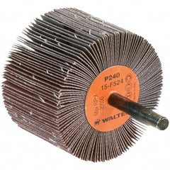 WALTER Surface Technologies - 2-1/2" Diam x 1-1/2" Face Width, Very Fine Aluminum Oxide Coated Mounted Flap Wheel - 1/4" Shank Mount, 240 Grit, Cloth Backing, 20,000 Max RPM - Benchmark Tooling
