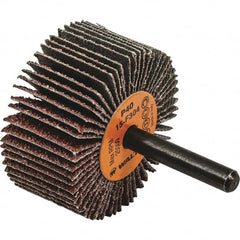 WALTER Surface Technologies - 2" Diam x 1" Face Width, Coarse Aluminum Oxide Coated Mounted Flap Wheel - 1/4" Shank Mount, 40 Grit, Cloth Backing, 25,000 Max RPM - Benchmark Tooling