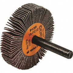WALTER Surface Technologies - 2" Diam x 3/8" Face Width, Fine Aluminum Oxide Coated Mounted Flap Wheel - 1/4" Shank Mount, 120 Grit, Cloth Backing, 25,000 Max RPM - Benchmark Tooling