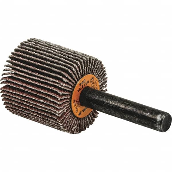 WALTER Surface Technologies - 1" Diam x 1" Face Width, Fine Aluminum Oxide Coated Mounted Flap Wheel - 1/4" Shank Mount, 120 Grit, Cloth Backing, 25,000 Max RPM - Benchmark Tooling