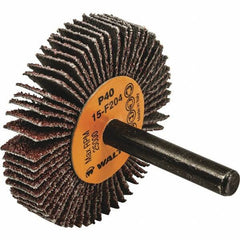 WALTER Surface Technologies - 2" Diam x 3/8" Face Width, Coarse Aluminum Oxide Coated Mounted Flap Wheel - 1/4" Shank Mount, 40 Grit, Cloth Backing, 25,000 Max RPM - Benchmark Tooling