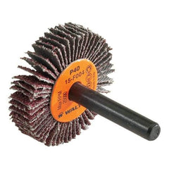 WALTER Surface Technologies - 1" Diam x 3/8" Face Width, Coarse Aluminum Oxide Coated Mounted Flap Wheel - 1/4" Shank Mount, 40 Grit, Cloth Backing, 30,000 Max RPM - Benchmark Tooling