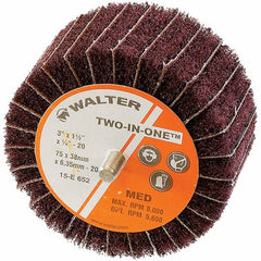 WALTER Surface Technologies - 3" Diam x 1-1/2" Face Width, Fine Aluminum Oxide Nonwoven & Coated Mounted Flap Wheel - 1/4-20 Threaded Mount, 150 Grit, Interleaf, 8,000 Max RPM - Benchmark Tooling