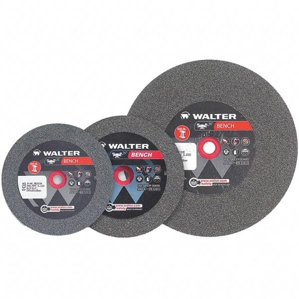 WALTER Surface Technologies - 60 Grit Aluminum Oxide Bench & Pedestal Grinding Wheel - 8" Diam x 1" Hole x 1-1/4" Thick, 3600 Max RPM, Fine Grade, Vitrified Bond - Benchmark Tooling