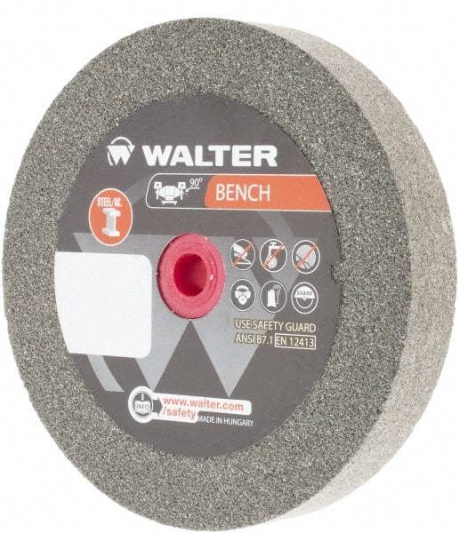 WALTER Surface Technologies - 80 Grit Aluminum Oxide Bench & Pedestal Grinding Wheel - 6" Diam x 1" Hole x 1" Thick, 4100 Max RPM, Fine Grade, Vitrified Bond - Benchmark Tooling