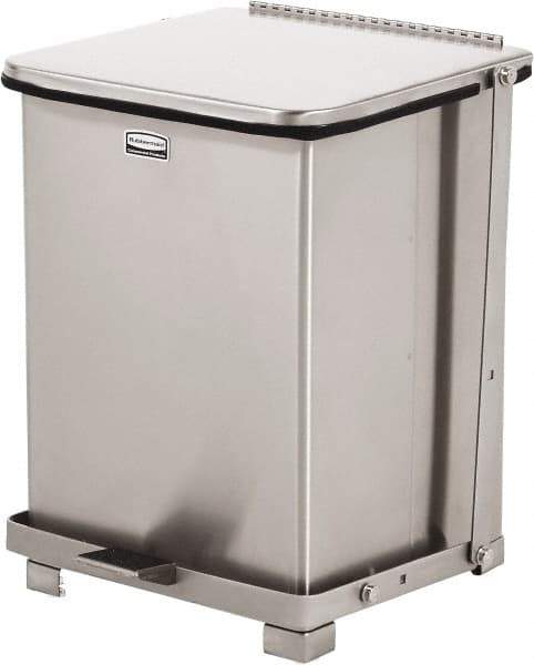 Rubbermaid - 7 Gal Square Unlabeled Trash Can - 17" High x 12" Long x 12" Wide, Stainless Steel - Benchmark Tooling