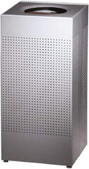 Rubbermaid - 16 Gal Silver Square Decorative Waste Receptacle With Top - Steel, 30" High x 374.65mm Long x 374.65mm Wide - Benchmark Tooling