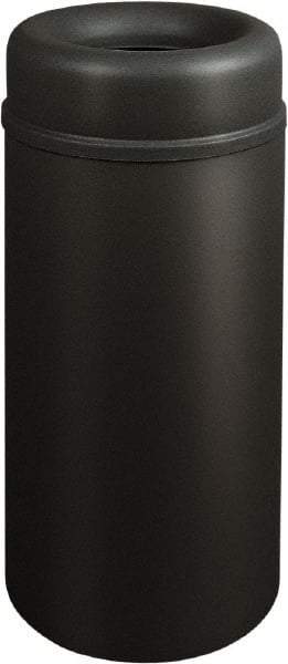 Rubbermaid - 15 Gal Black Round Decorative Waste Receptacle With Top - Steel, 30" High - Benchmark Tooling