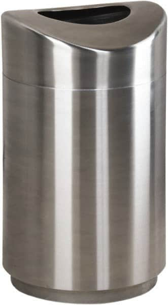 Rubbermaid - 30 Gal Silver Round Decorative Waste Receptacle With Top - Metal, 851mm High - Benchmark Tooling