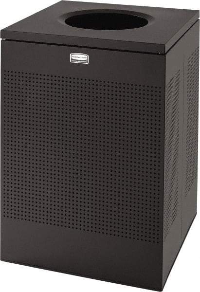 Rubbermaid - 40 Gal Black Square Decorative Waste Receptacle With Top - Steel, 30" High x 476.25mm Long x 476.25mm Wide - Benchmark Tooling