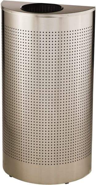 Rubbermaid - 12 Gal Silver Half-Round Decorative Waste Receptacle With Top - Stainless Steel, 32" High x 18" Wide - Benchmark Tooling