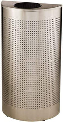 Rubbermaid - 12 Gal Silver Half-Round Decorative Waste Receptacle With Top - Stainless Steel, 32" High x 18" Wide - Benchmark Tooling