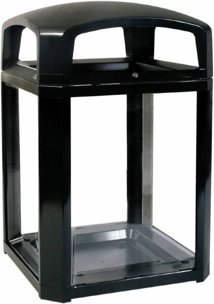 Rubbermaid - 50 Gal Black Square Decorative Waste Receptacle With Top - Polycarbonate, 1,181mm High x 660.4mm Long x 26" Wide - Benchmark Tooling