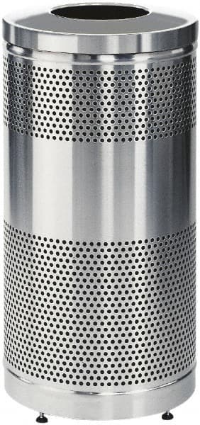 Rubbermaid - 25 Gal Silver Round Decorative Waste Receptacle With Top - Stainless Steel, 902mm High - Benchmark Tooling