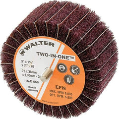 WALTER Surface Technologies - 3" Diam x 1-1/2" Face Width, Extra Fine Aluminum Oxide Nonwoven & Coated Mounted Flap Wheel - 1/4-20 Threaded Mount, 220 Grit, Interleaf, 8,000 Max RPM - Benchmark Tooling