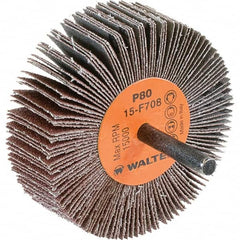 WALTER Surface Technologies - 3" Diam x 1" Face Width, Medium Aluminum Oxide Coated Mounted Flap Wheel - 1/4" Shank Mount, 80 Grit, Cloth Backing, 15,000 Max RPM - Benchmark Tooling