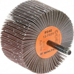 WALTER Surface Technologies - 3" Diam x 1-1/2" Face Width, Very Fine Aluminum Oxide Coated Mounted Flap Wheel - 1/4" Shank Mount, 240 Grit, Cloth Backing, 15,000 Max RPM - Benchmark Tooling