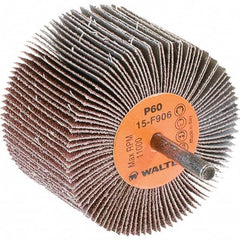 WALTER Surface Technologies - 3" Diam x 2" Face Width, Medium Aluminum Oxide Coated Mounted Flap Wheel - 1/4" Shank Mount, 60 Grit, Cloth Backing, 11,000 Max RPM - Benchmark Tooling