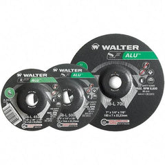 WALTER Surface Technologies - 24 Grit, 7" Wheel Diam, 1/4" Wheel Thickness, Type 27 Depressed Center Wheel - Aluminum Oxide, Resinoid Bond, 8,600 Max RPM - Benchmark Tooling