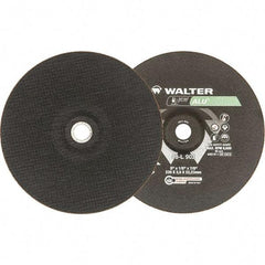 WALTER Surface Technologies - 24 Grit, 9" Wheel Diam, 1/8" Wheel Thickness, 7/8" Arbor Hole, Type 27 Depressed Center Wheel - Aluminum Oxide, Resinoid Bond, 6,600 Max RPM - Benchmark Tooling