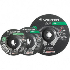 WALTER Surface Technologies - 24 Grit, 9" Wheel Diam, 1/8" Wheel Thickness, Type 27 Depressed Center Wheel - Aluminum Oxide, Resinoid Bond, 6,600 Max RPM - Benchmark Tooling