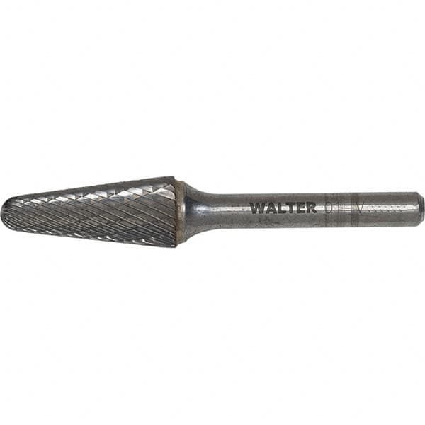 WALTER Surface Technologies - 1/4" Cut Diam, 1/4" Shank Diam, Cone Head Double Cut Burr - Carbide, 5/8" LOC - Benchmark Tooling