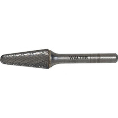 WALTER Surface Technologies - 1/4" Cut Diam, 1/4" Shank Diam, Cone Head Double Cut Burr - Carbide, 5/8" LOC - Benchmark Tooling