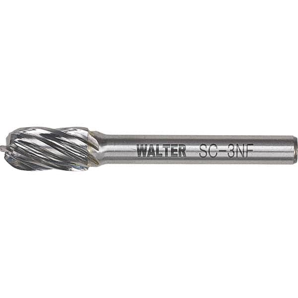 WALTER Surface Technologies - 3/8" Cut Diam, 1/4" Shank Diam, Cylinder Ball End Head Double Cut Burr - Carbide, 3/4" LOC - Benchmark Tooling