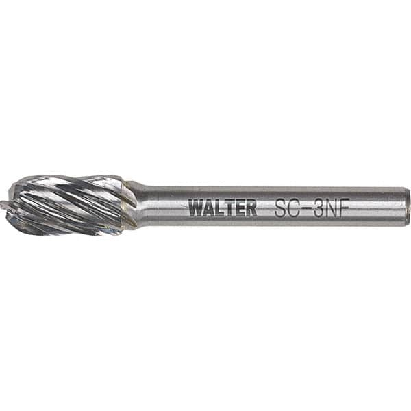 WALTER Surface Technologies - 1/2" Cut Diam, 1/4" Shank Diam, Cylinder Ball End Head Double Cut Burr - Carbide, 1" LOC - Benchmark Tooling