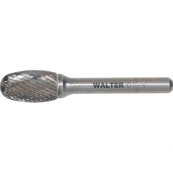 WALTER Surface Technologies - 1/2" Cut Diam, 1/4" Shank Diam, Egg Head Double Cut Burr - Carbide, 7/8" LOC - Benchmark Tooling