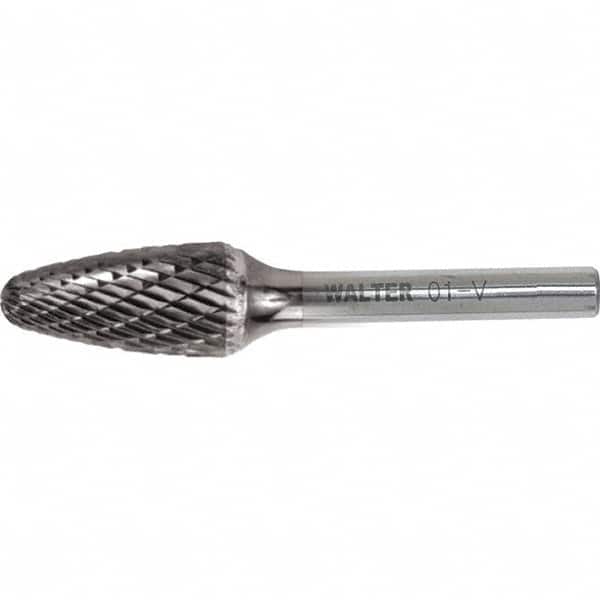 WALTER Surface Technologies - 1/8" Cut Diam, 1/8" Shank Diam, Tree Head Double Cut Burr - Carbide, 1/2" LOC - Benchmark Tooling