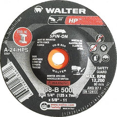 WALTER Surface Technologies - 24 Grit, 5" Wheel Diam, 1/4" Wheel Thickness, Type 27 Depressed Center Wheel - Aluminum Oxide, Resinoid Bond, 12,200 Max RPM - Benchmark Tooling