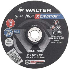WALTER Surface Technologies - 16 Grit, 4-1/2" Wheel Diam, 1/4" Wheel Thickness, Type 27 Depressed Center Wheel - Aluminum Oxide, Resinoid Bond, 13,300 Max RPM - Benchmark Tooling