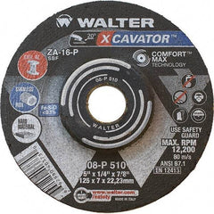 WALTER Surface Technologies - 16 Grit, 5" Wheel Diam, 1/4" Wheel Thickness, 7/8" Arbor Hole, Type 27 Depressed Center Wheel - Aluminum Oxide, Resinoid Bond, 12,200 Max RPM - Benchmark Tooling