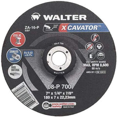 WALTER Surface Technologies - 16 Grit, 7" Wheel Diam, 1/4" Wheel Thickness, Type 27 Depressed Center Wheel - Aluminum Oxide, Resinoid Bond, 8,600 Max RPM - Benchmark Tooling