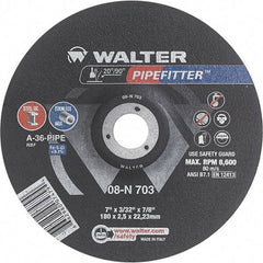 WALTER Surface Technologies - 36 Grit, 7" Wheel Diam, 3/32" Wheel Thickness, 7/8" Arbor Hole, Type 27 Depressed Center Wheel - Aluminum Oxide/Silicon Carbide Blend, Resinoid Bond, 8,600 Max RPM - Benchmark Tooling