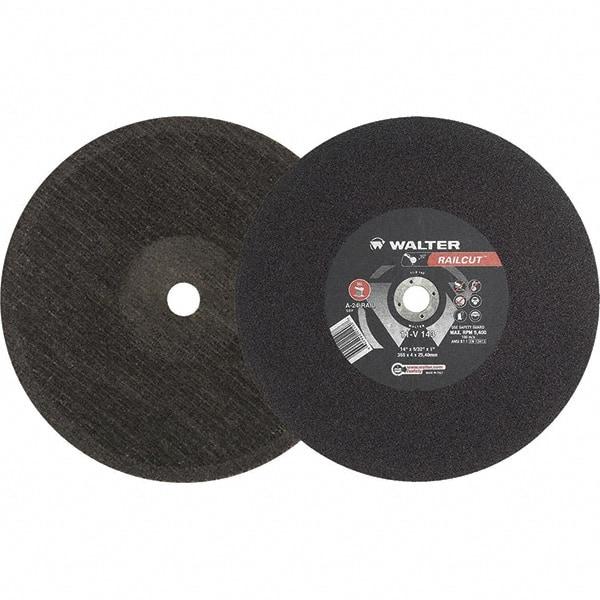 WALTER Surface Technologies - 14" 24 Grit Aluminum Oxide Cutoff Wheel - 5/32" Thick, 1" Arbor, 5,400 Max RPM, Use with Electric & Gas Powered Saws - Benchmark Tooling