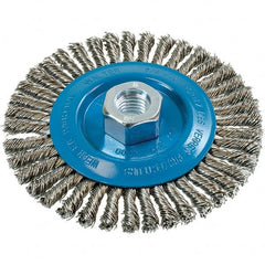 WALTER Surface Technologies - 5" OD, 5/8-11 Arbor Hole, Stringer Bead Stainless Steel Wheel Brush - 1/4" Face Width, 0.02" Filament Diam, 15,000 RPM - Benchmark Tooling